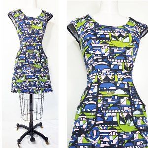 NOOWORKS Womens Skyway Print Cotton Stretch Dress M